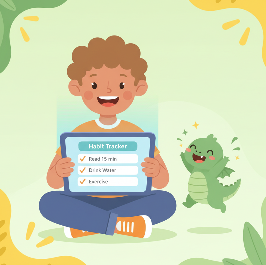Family using Habit Buddies app together on a tablet